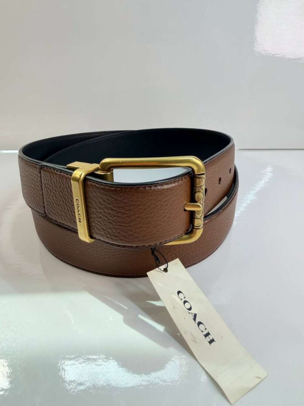 NEW Coach Leather Belt Size 38 – Brown Genuine Leather, Made in India (121 cm /